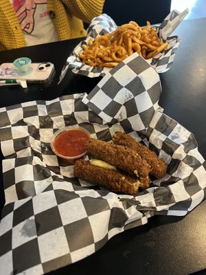 Mozzahella and curly fries  at Seitan's Realm in Columbus
