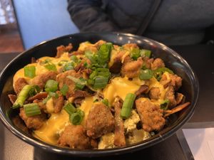 Breakfast Bowl with added bacon !  at Seitan's Realm in Columbus