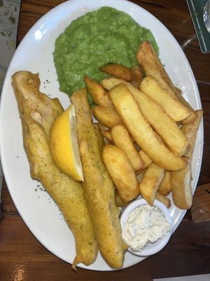 Banana blossom ‘fish’ and chips, with all the trimmings  at Crown & Anchor in Winchester