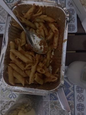 Takeaway Pasta arrabiata which is vegan, I could have had vegan cheese on it but decided not to! This dish is only 7€! I know the two photos do it no justice but was lovely  at Il Gusto - Maybe closed in Planos