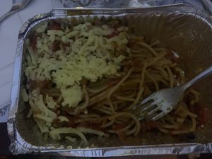 “Vegetarian pasta” (which is vegan)on menu with vegan cheese. I got this dish for takeaway! Was yum!  at Il Gusto - Maybe closed in Planos