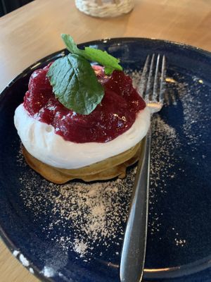 Pancakes with rebarbadora marmalade  at FRØ in Tromsoe