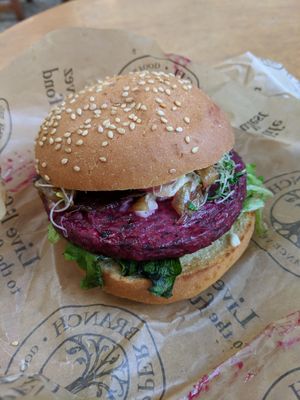 beet burger at Copper Branch - 16th Ave in Calgary