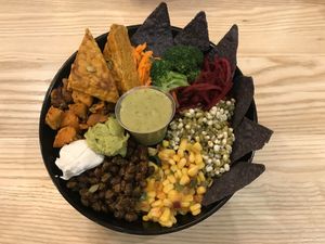 Aztec bowl with tempeh 😋 big serving of delicious whole plant food! at Copper Branch - 16th Ave in Calgary