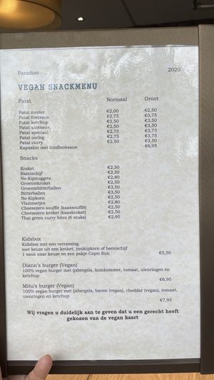 Vegan menu  at Paradiso in Zwolle