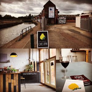 Top pic is the approach along the canal, interior shot, and my tipple :) at Pomelo & Rocket in Leicester