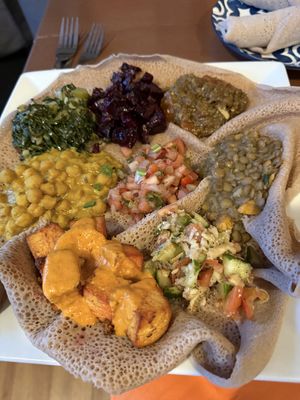 Injera plate + tofu   at Umana Yana in Albany