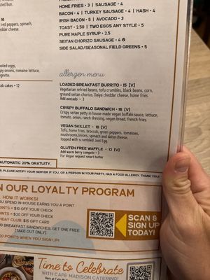 The vegan section is now the “allergen menu"  at Cafe Madison in Albany
