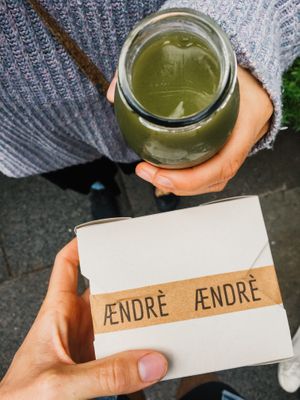 GF buckwheat bred with tahini and a fresh green juice. at ÆNDRÈ in Hamburg