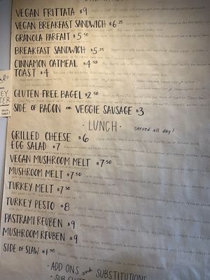 Menu on wall at Retrograde Coffee Roasters in Sebastopol