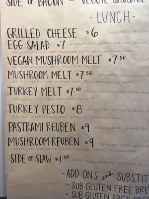 Lunch menu  at Retrograde Coffee Roasters in Sebastopol