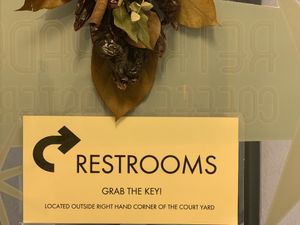 Out this door for the restroom  at Retrograde Coffee Roasters in Sebastopol