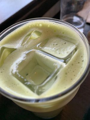 Matcha latte with oat milk  at Retrograde Coffee Roasters in Sebastopol