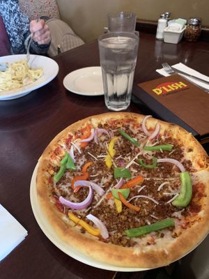 Italian “Sausage” Pizza was yummy!! at D'Lish Gourmet Pasta & Pizza in Chula Vista