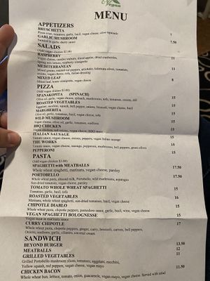 Vegan menus 1/2020 at D'Lish Gourmet Pasta & Pizza in Chula Vista