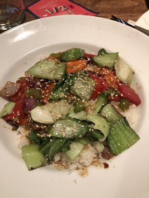 Vegan ginger soy sauce stir fry! minus the peanuts (forget the actual name but there’s only one stir fry option)  at Earls Kitchen + Bar - Robson in Vancouver