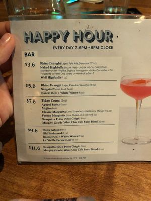 Happy hour drink menu at Earls Kitchen + Bar - Robson in Vancouver