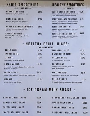 Menu 3 of 5 - Smoothies and juices  at The Source Cafe in Siem Reap