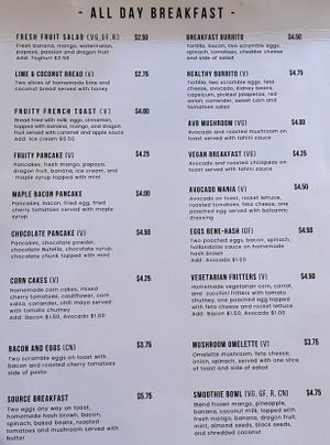 Menu 4 of 5 - Breakfast  at The Source Cafe in Siem Reap