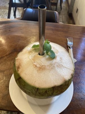 Fresh coconut   at The Source Cafe in Siem Reap