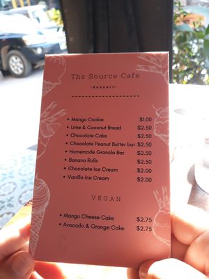 Desserts menu at The Source Cafe in Siem Reap