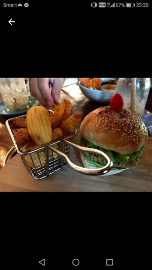 Vegan chick peas burger at The Source Cafe in Siem Reap