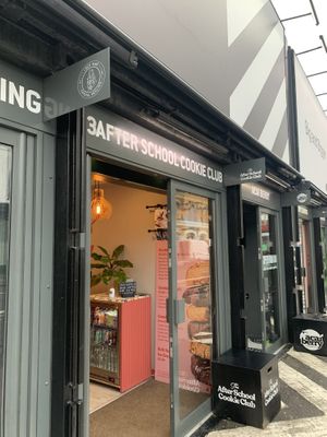 entrance (it’s downstairs)  at The After School Cookie Club in East London