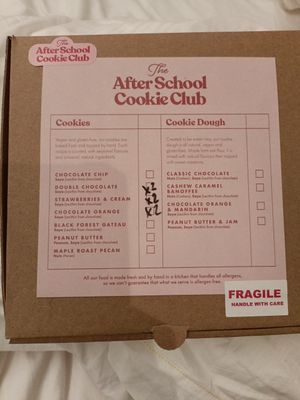 Cookie box at The After School Cookie Club in East London