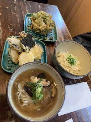Handmade Vegan Ramen with Vegan Tempura.  at Menkui Kinya in Kyoto
