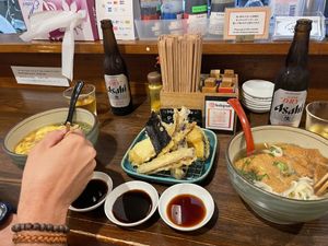 Veg udon in the right  at Menkui Kinya in Kyoto