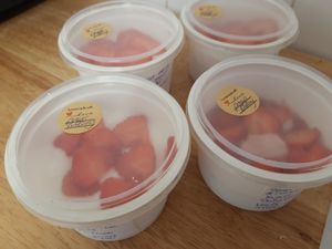 Vegan yoghurt and fruit 
Milk and dairy free at Page's Bakery in Tow Law