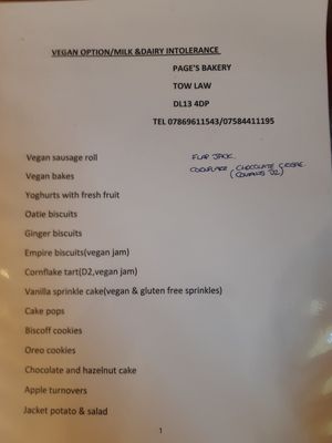 Vegan option at Page's Bakery in Tow Law