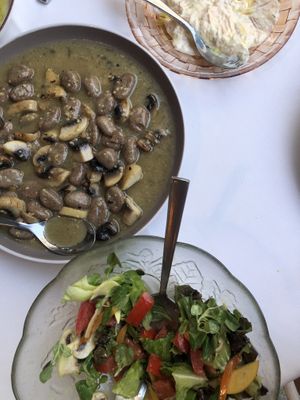 Vegan mushroom whole kamut gnocchis with a fresh salad at Amaltheia in Katerini