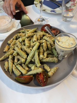 Okra with vegan tzatziki   at Amaltheia in Katerini