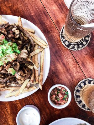 chorillana, mayo and pebre (chilean salad) at Vegan Namaste in La Serena
