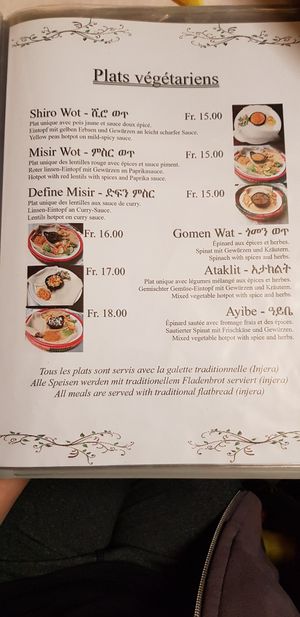 Menu at Marathon in Fribourg