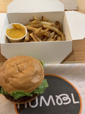 Burger and cheese fries  at HUMBL in Orlando