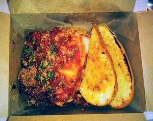 Vegan Lasagna & Garlic Bread. I would definitely recommend. at HUMBL in Orlando