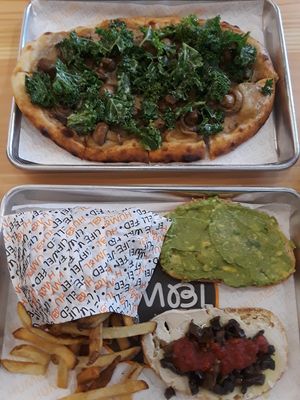 Mushroom pizza, avocado toast, truffle toast, fries at HUMBL in Orlando
