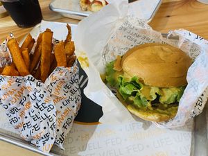 Sweet potato fries and burger  at HUMBL in Orlando