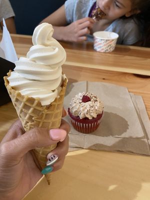 Soft serve ice cream and red velvet cupcake!  at HUMBL in Orlando