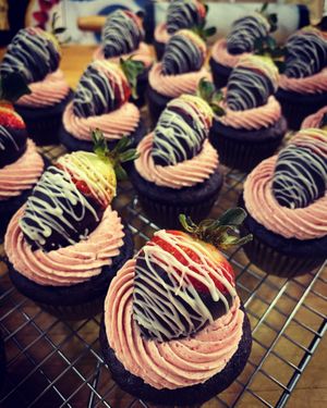 Vegan Chocolate Covered Strawberry Cupcakes  at The Black Dog in Snoqualmie