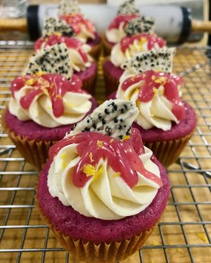 Vegan Lemon Dragonfruit filled cupcakes at The Black Dog in Snoqualmie