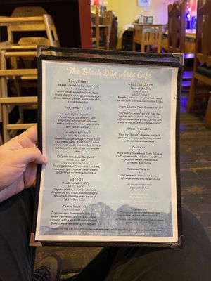 Menu side 1 at The Black Dog in Snoqualmie