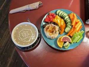 Celeriac Soup with Cashew Cream and Veggies/Hummus! #Veganuary at The Black Dog in Snoqualmie