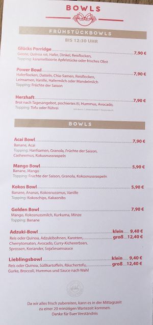 Bowls Menu at Liebling Trier in Trier