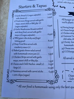 Clear vegan options   at The Guinness Tavern in Salou