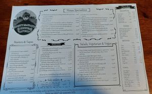 The main menu. Desserts were called from hand written menu at The Guinness Tavern in Salou