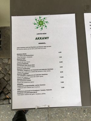 Menu at Akkawy in Berlin