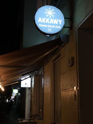 Restaurant sign at Akkawy in Berlin